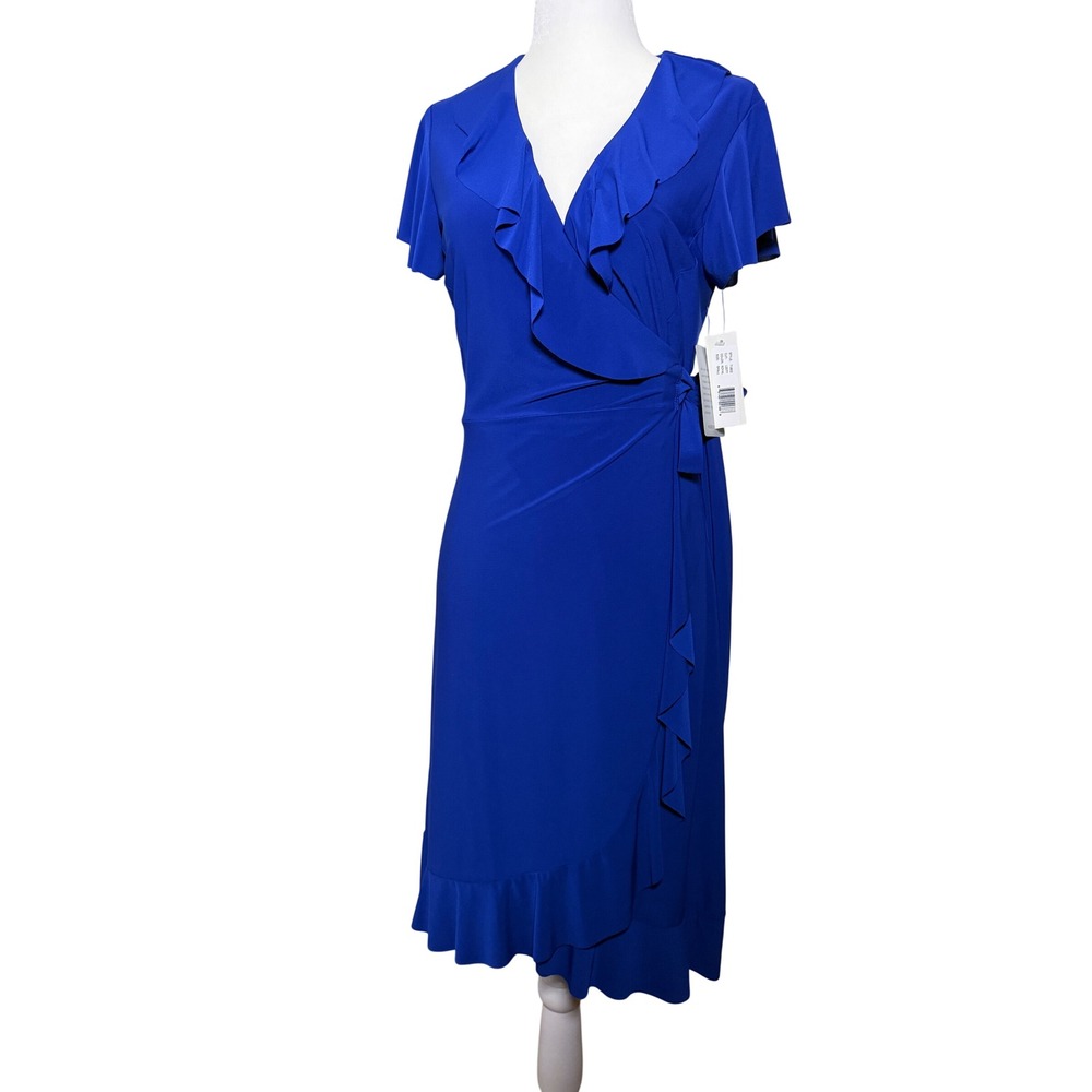 NWT Tash + Sophie Royal Blue Ruffle Wrap Dress Flutter Sleeve Cocktail Dress